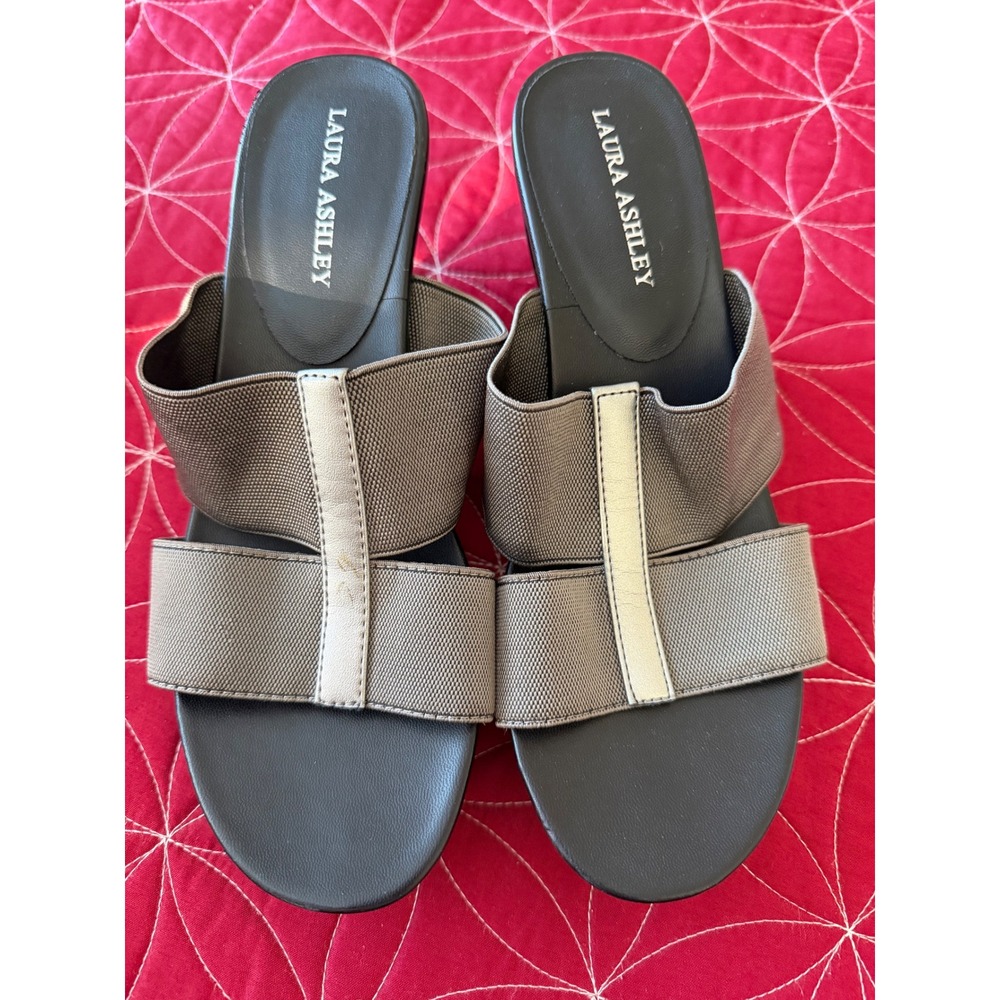 Laura Ashley Women Wedge Sandals Slides Elastic Straps Comfort Slip Ons Size 8